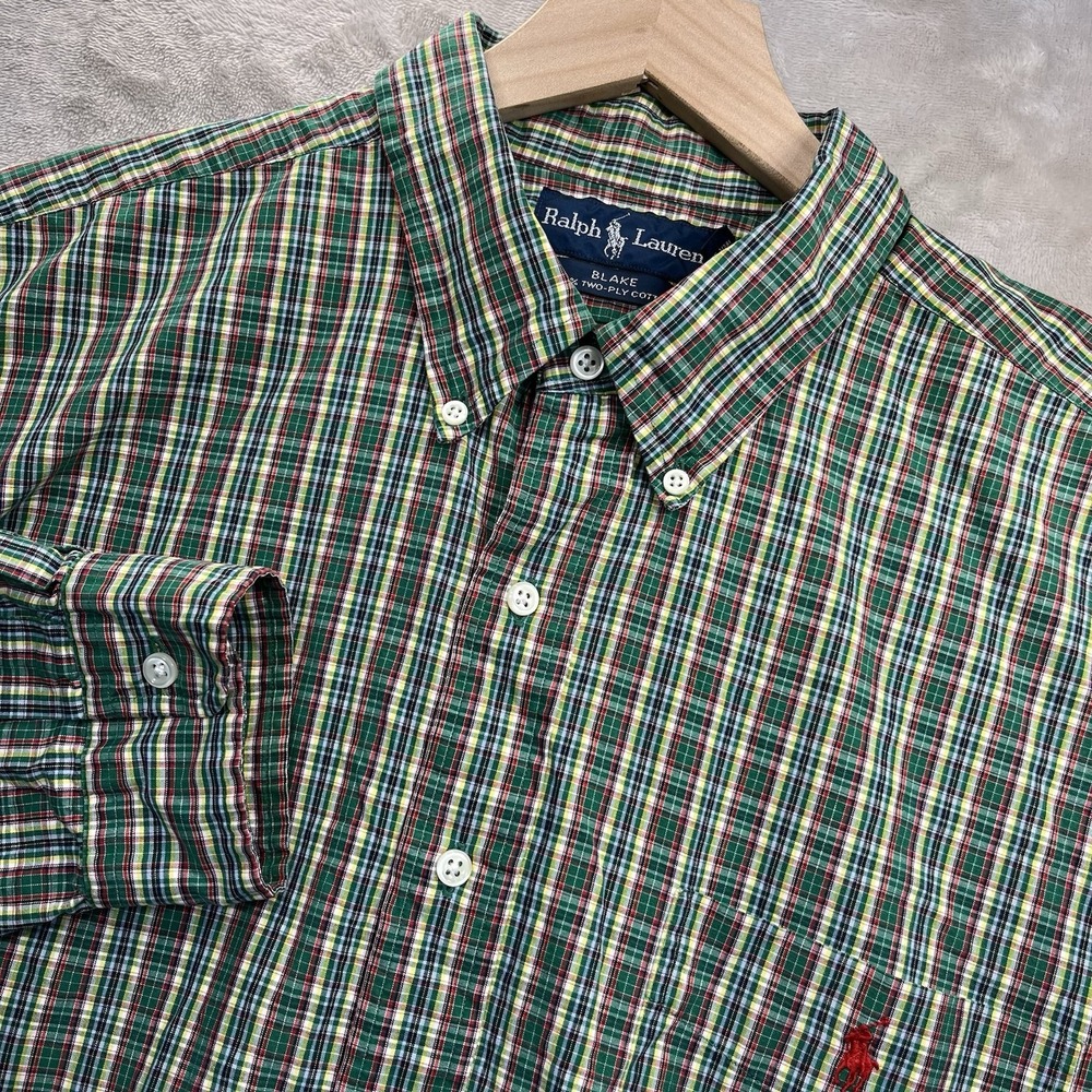 Ralph Lauren Blake Shirt Mens 2XL/XXL Two Ply‎ Cotton Button Down Plaid VTG
